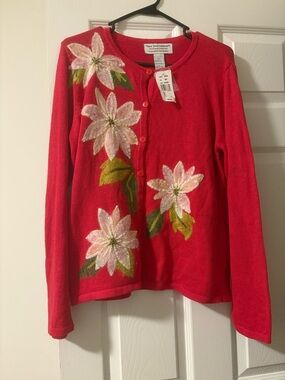 Tiana B Red Floral Embellished Cardigan